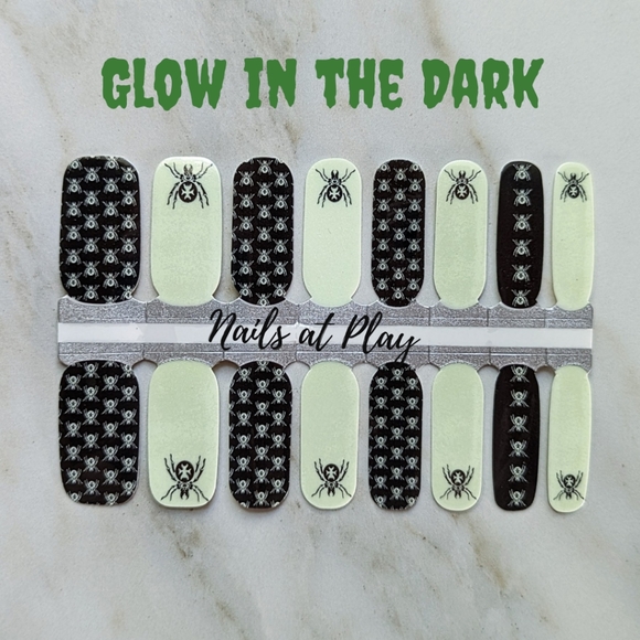 5 for $15 Nail Wraps- Glow in the dark Black Widow - Picture 2 of 3